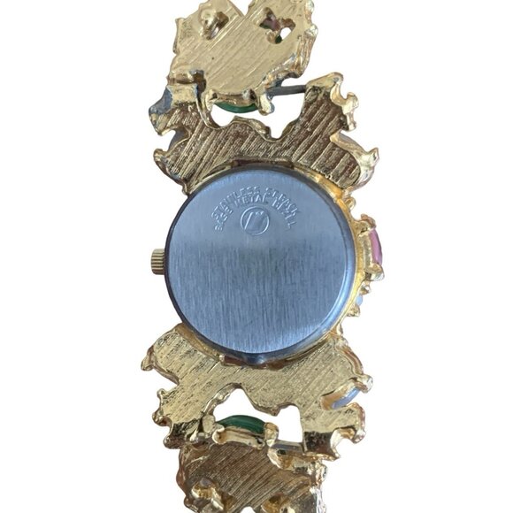SPATZ Goldtone Multicolor Moonstone Cabochon Hidden Watch Bracelet - Picture 9 of 9
